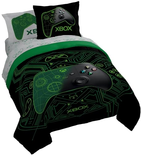 Image of Jay Franco Kids Comforter Set Includes Sheets and Pillow Covers - Soft and Cozy Bed Set for Stylish Room Decor, Official Licensed Product, White - Xbox, 7 Piece Queen