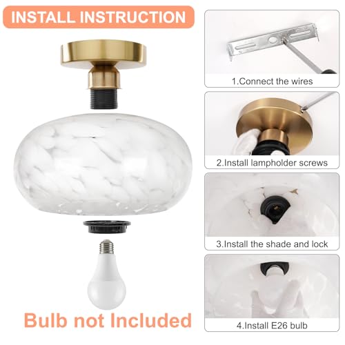 Frideko Home Semi Flush Mount Ceiling Light Fixture - Upgraded Larger Hallway Light Fixtures Globe Glass Close To Ceiling Lamp Gold Modern Light Fixtures Ceiling For Bedroom Bathroom Entryway Kitchen thumb #6