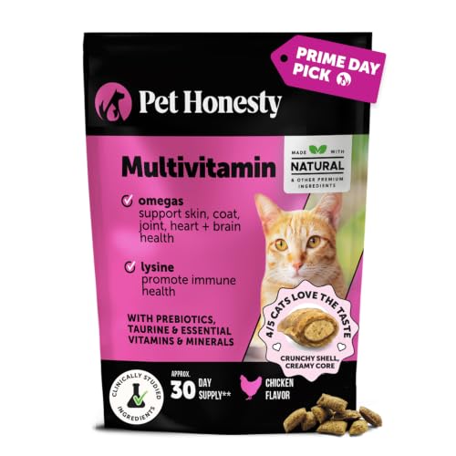 Cat Multivitamin Crunchy Creamy Chews - Daily Cat Vitamins with Lysine, Prebiotics, Omega 3 Fish Oil...