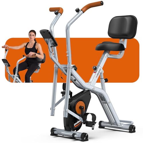 pooboo Foldable Exercise Bike, Stationary Bike with Elliptical Mode, 8 Level Magnetic Resistance, Silent Bike for Home Indoor, Fitness and Rehab Training, Adjustable Seat&Handrail, LCD monitor, 300LBS - image 1