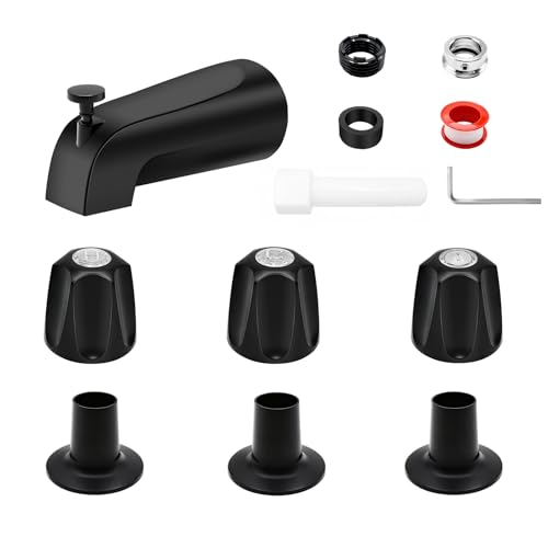 Juego de grifería para bañera con ducha, 3 perillas, acabado negro mate, compatible con Price Pfister Verve, conexiones macho de 1/2" y 3/4" miniatura 1