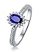 AmDxD 18K Weißgold Ringe für Frauen, 2ct Topaz Blumen Oval Form Verlobungsringe Heiratsantrag Ring Blau Silber Gr.60 (19.1)
