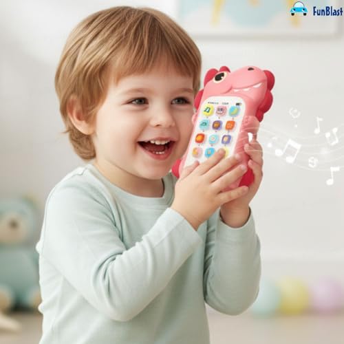 Image of FunBlast Cartoon Musical Mobile Phone for Kids, Mobile with Light & Sound Toys for Babies | Educational Toys for Kids 3+ Years /Boys /Girls-1 Unit (Dino-Peach)