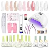 MelodySusie Gel Nail Polish Kit with P-Plus30F UV Nail Lamp - Handheld Cordless P-Art01R UV Light Classic Popular Colors Plant Based Gel Polish with Top Coat Base Coat Builder Manicure Tools