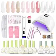 MelodySusie Gel Nail Polish Kit with P-Plus30F UV Nail Lamp - Handheld Cordless P-Art01R UV Light Classic Popular Colors Plant Based Gel Polish with Top Coat Base Coat Builder Manicure Tools
