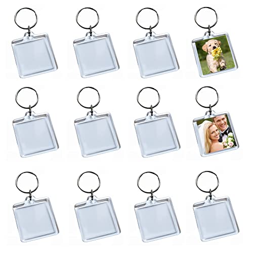 Upstore 25 Llaveros de Acrílico Transparente para Fotos en Blanco con Forma Cuadrada y Marco de Fotos Llavero con Inserción Personalizada, Llavero a Presión