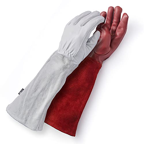 LAUTER SCHUTZ ® Guantes de piel de vacuno a prueba de espinas -Con costura trasera para libertad de movimiento y comodidad (XL, marrón)
