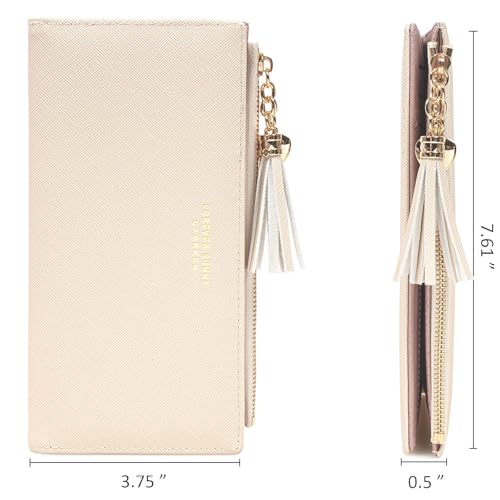 KOTORA Womens Slim Wallet Girls Thin Wallets Pretty Mini Long Card Holder Small Tiny Clutch Zip Purse Love Pendant Tassels Billfold (Beige)3