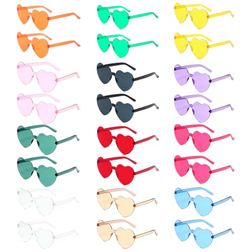 JOLIGAEA 24 Pares Gafas de Fiesta, Gafas de Corazón, Gafas sin Bordes, Hippy Gafas de Sol, Gafas de Fiesta de Color, Gafas de Disfraz Divertidas, Para Carnaval, de Navidad, Fiesta de Cumpleaños