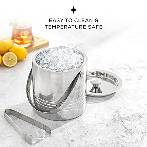JoyJolt Metal Double Wall Ice Bucket with Lid, Ice Tongs and Strainer. 3L Insulated Ice Bucket for Cocktail Bar, Wine, Home Bar Accessories, Parties, Champagne Bucket. Stainless Steel Ice Buckets by JoyJolt - Image 8