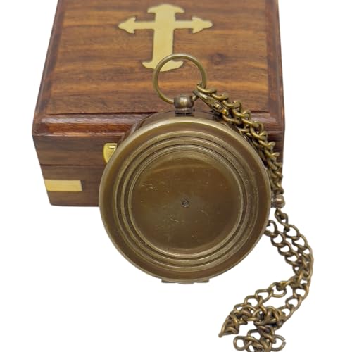 Brújula de latón con caja de madera para regalo miniatura 4