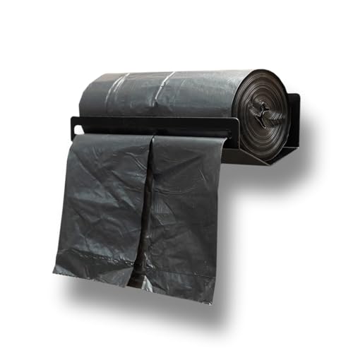 MegaMaxx Support mural pour sac poubelle - Distributeur de rouleaux d'acier noir pour un accès facile - Fixation murale robuste pour cuisine, garage ou...