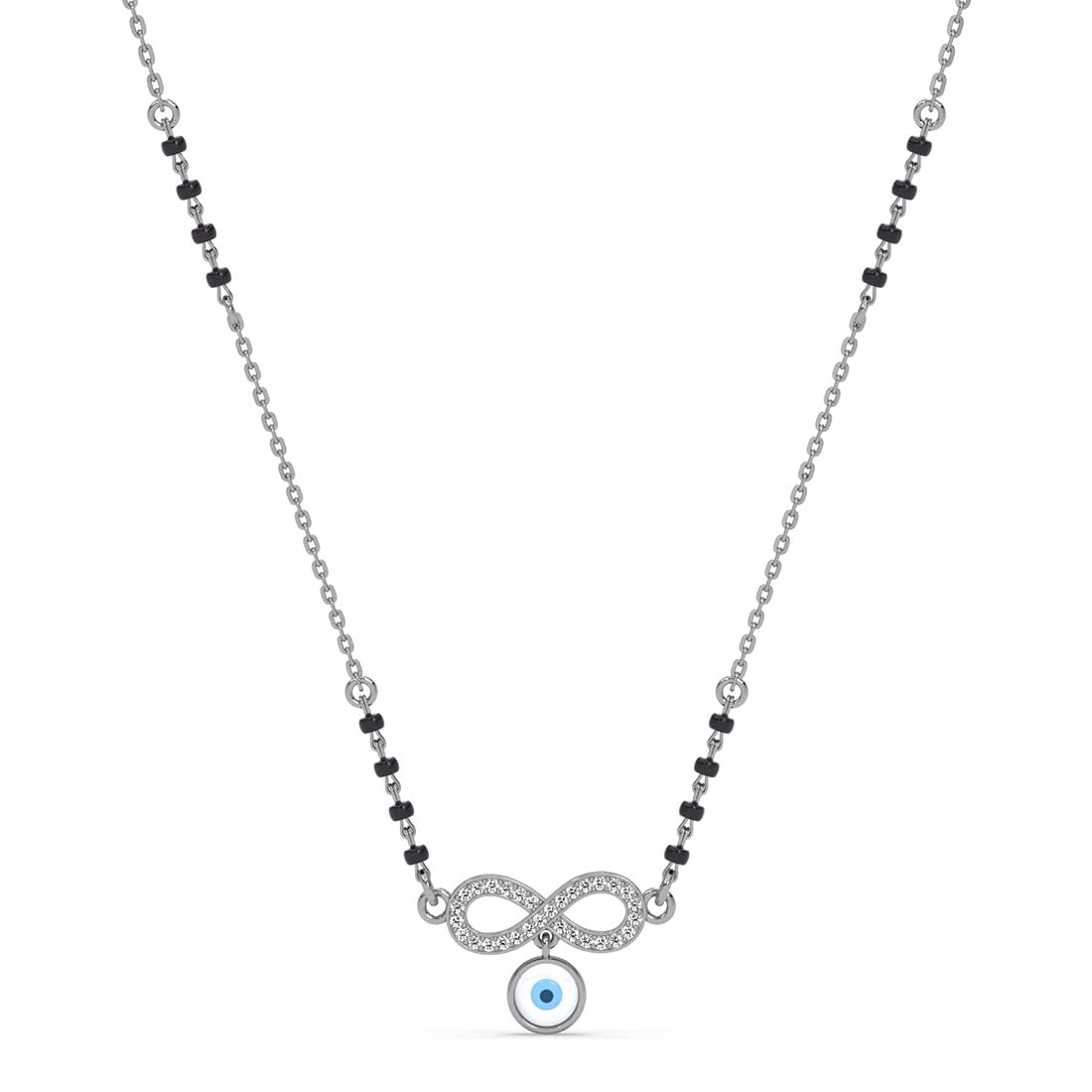 clara 925 Sterling Silver Zoya Evil Eye Infinity Mangalsutra Tanmaniya Pendant With Black Beads Chain | Platinum Plated, Swiss Zirconia |Gift for Wife-picture-26