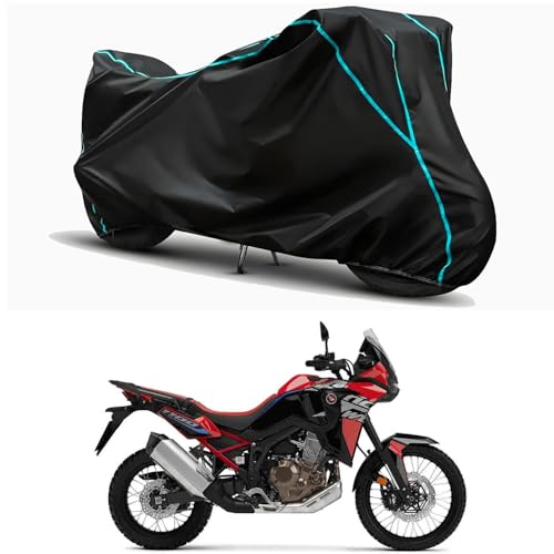 Image of Waterproof Bike Body Cover Compatible for | Honda Africa Twin | Taffeta Fabric, Sky Piping Design, Bottom Elastic Fit | Dustproof, Sun UV & Rain Protection for All Weather.