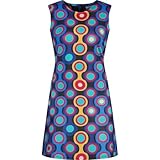 Madcap England Women's Retro 60s Mod Sleeveless Mini Dress Geometric Floral Op Art Pattern Daytripper MC555 (UK, Numeric, 18, Regular, Regular, Jet Set Psych-Out)
