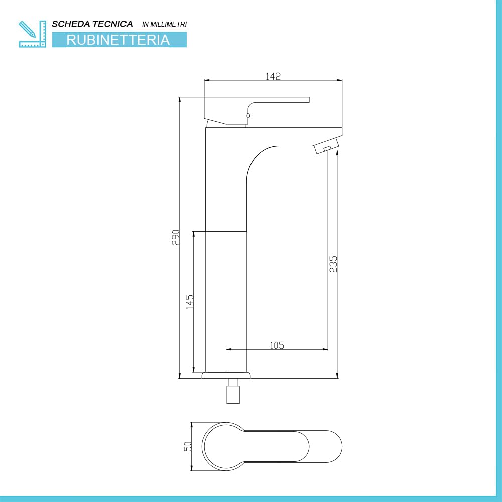 Set miscelatori lavabo Alto e Bidet monocomando, in Ottone Cromato, con piletta di Scarico Inclusa, Paco