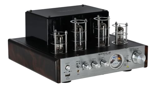 Rockville BluTube DK Audiophile Tube Amplifier with Bluetooth, 35Wx2 RMS @ 4 Ohm, HDMI/Optical/Coaxial Inputs, Sub Output, USB, RCA, VU Meter, Headphone Out