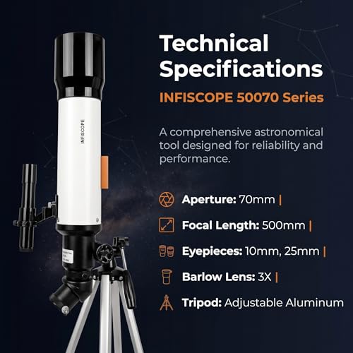Telescopio Refractor 70mm Apertura 500mm con Trípode miniatura 6
