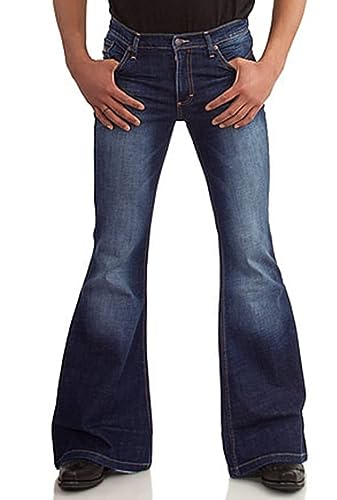 Jean vintage à pattes d'éléphant pour homme des années 60-70, tenues pour homme, pantalon disco évasé, jean pour homme bleu évasé, bleu, 32 W