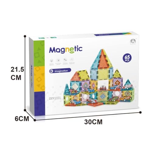 Image of Magnetic Building Blocks for Kids, 3D Magnetic Construction Set, STEM Educational Learning Toy, Creative Building & Pretend Play Toy for Boys & Girls, 3+ Years (65 PCS Mini Car Magnetic Tile Set)