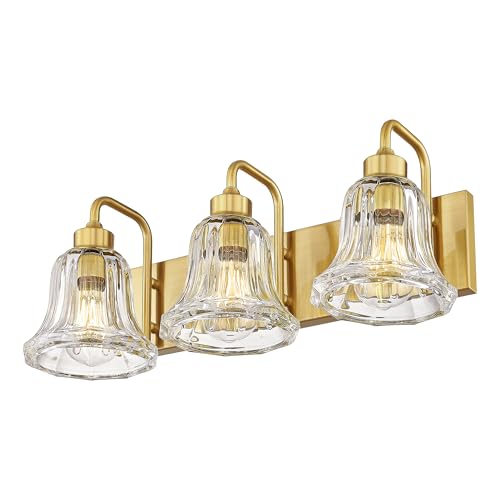 Image of zeyu 3-Light Gold Bathroom Vanity Light with Clear Striped Glass, Modern Brass Vanity Light for Bathroom Mirror, 22 Inch Bathroom Lights Over Mirror, ZJX117B-3W BG