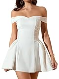 LAGSHIAN Women's Summer Classy Formal Sleeveless Off Shoulder A-line Cocktail Party Mini Dress White