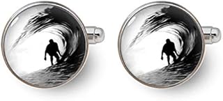 Death Devil Art Picture Cufflinks,Surfer Cufflinks Surfing Cufflinks Sports Cufflinks Black and White