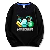 [ビューテ] マインクラフト 子供服 長袖Tシャツ 春秋 キッズ 男の子 女の子 綿100% 可愛い パジャマ 丸首 プリント トップス ブラック 120CM