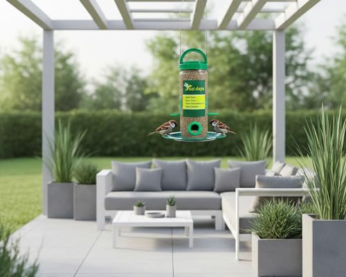 Image of Hanging Bird Feeder for Garden & Balcony | Seed Feeder with Perch Tray | Outdoor Bird Feeding Container for Sparrows & Small Birds (Pack of 1)