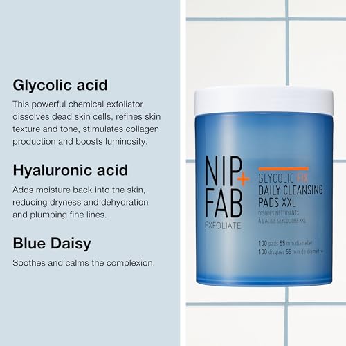Nip+Fab Glycolic Acid Fix Daily Cleansing Pads for Face with Hyaluronic Acid | Witch Hazel | Exfoliating Resurfacing AHA Facial Cleanser Pad | 100 Pads XXL | Vegan & Cruelty-Free - 5