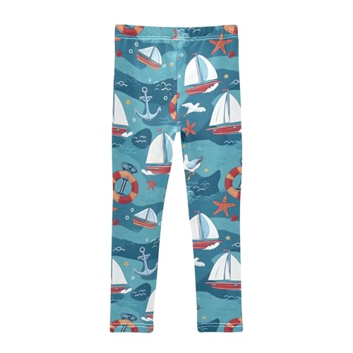 Anchors Sailboat Starfish Cartoon Pattern Girls Leggings Soft Stretch Workout Yoga Dance Pants for Kids Casual Tights2