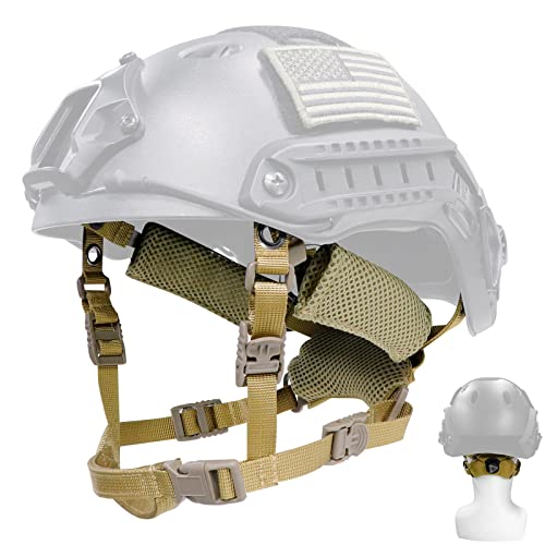 Yzpacc Tactical Helmet Chin Strap Replacement Adjustable Dial 4 Points Suspension System with Bolts and Screws for Tactical Fast MICH Bump Wendy Helmet Accessory, Khaki