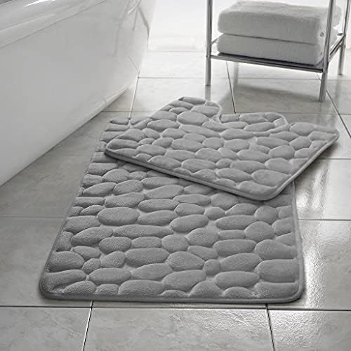 Comfort Collections Memory Foam Pebble Bath Mat Set Pedestal Bathroom Rug 2 Piece Soft Absorbent Non Slip Cream Bath Mat (50CM X 80 CM) & Pedestal Mat (50CM X 40 CM) Approximate