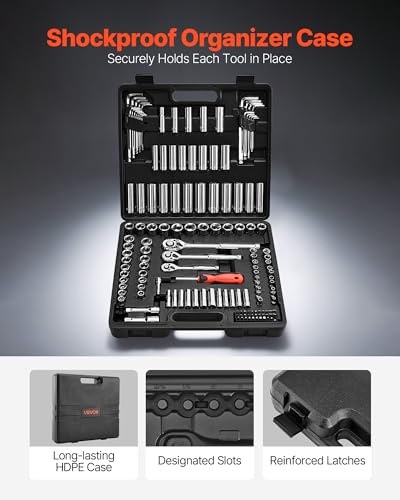 Image of VEVOR Socket Set, 149 Pieces, 3 /8 & 1 /4 & 1 /2 inch Drive Socket and Ratchet Set, SAE and Metric, Deep and Shallow, Mechanic Tool Kit with Bits, Accessories, Storage Case, CR-V Alloy Steel, for Repair