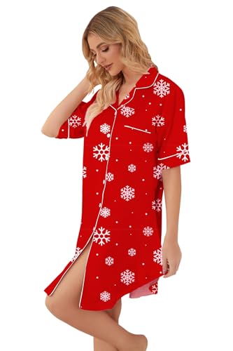 Image of Schbbbta Girls & Women Silk Nightgown, Short Sleeve Button Down Satin Nightshirt Pajama House Dress, 3 Years- Women 2XL
