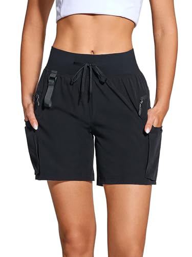 Short feminino de caminhada leve com bolsos com zíper para trabalho capri comprimento em shorts carg