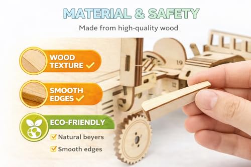 Image of FLERCISADIY Wooden Tractor Model Kit for Kids | STEM Science Experiment Toy | 3D Puzzle Craft | Educational Engineering Toy for Boys & Girls (8+ Years) (Tractor)