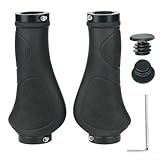 Puños para manillar de bicicleta con anillos de bloqueo dobles y goma que absorbe los golpes para mayor comodidad y agarre antideslizante durante el ciclismo (negro largo y corto)
