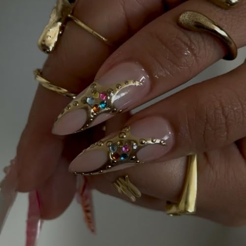 Image of Pastel Flower Press on Nails with 3D Floral Design Medium Almond Fake Nails Colorful Decor Stick on Nail Glossy Full Cover for Women Manicure 24Pcs