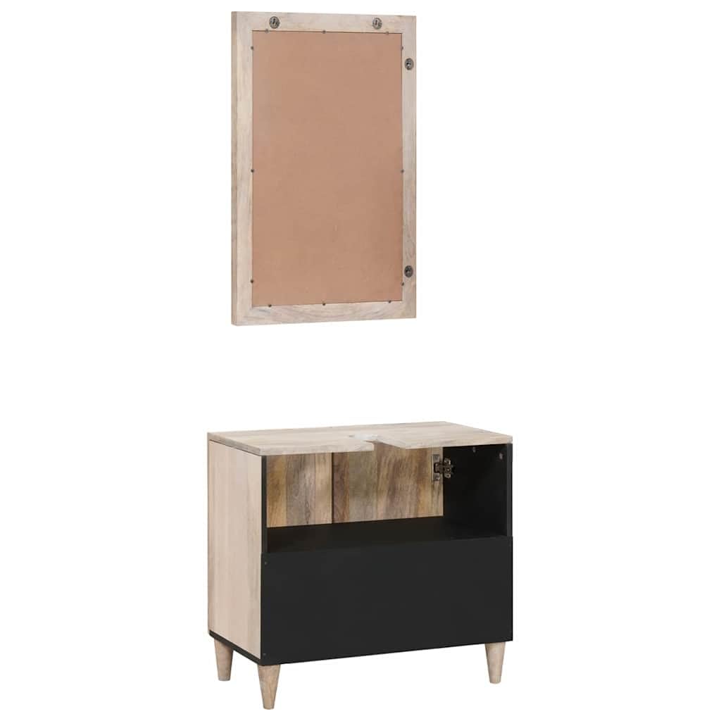Juego de muebles de baño de 2 piezas, color blanco, 62 x 33 x 58 cm, soporte de madera, espejo de 50 x 70 cm, espejo plano, diseño moderno, robusto y duradero, para baños pequeños