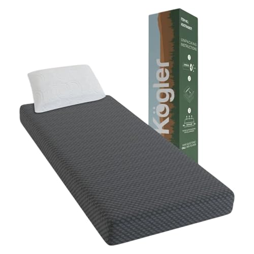 Kogler 7-Inch Gel-Infused Memory Foam RV Mattress with Cloth Cover and Standard Pillow for Compact RV Beds, Gray, 30x72x7