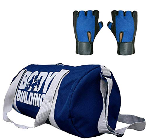 CP BIGBASKETCombo Set with Body Building Polyester Gym Bag (Blue) and Gloves (Blue, Free Size)