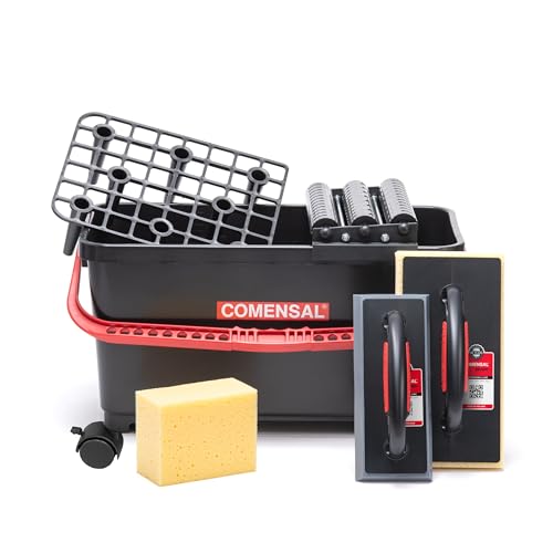 Comensal® Set Per Il Lavaggio Delle Piastrelle In 9 Parti - Set Lavaggio Piastrelle Dopo La Stuccatura - Secchio 24L - Con Ruote - Attacco A Rullo - L