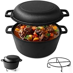 Ollas De Hierro Precios Joejis Dutch Oven de hierro fundido presazonada de 4,7 l con tapa olla horno multiuso de 1,75 l, para horno y vitrocerámica horno holandes 2 en 1 para pan, estofado a fuego lento y más