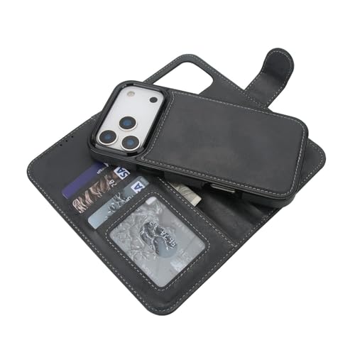 Étui portefeuille iPhone 17 Pro en cuir noir magnétique amovible pour vos sorties urbaines