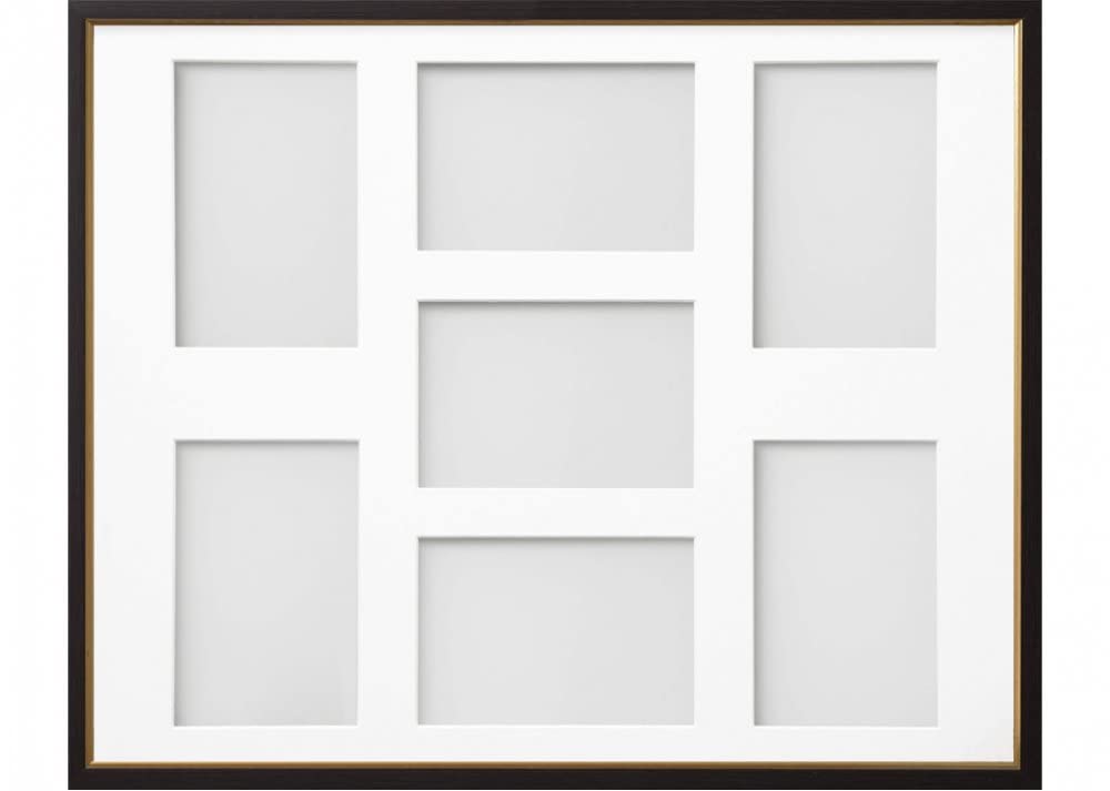 Frame Company Drayton Multi Aperture Photo Frame, Black with Gold Inset, 20x16 for 6x4 inch (x7)