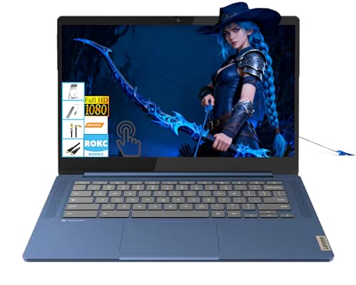 Image of Lenovo IdeaPad Slim 3 Chromebook 14 inch FHD Touchscreen Laptop, MediaTek (8-Core) CPU, 4GB RAM|64GB eMMC+64GB USB Flash Drive| Chrome OS| Wi-Fi 6| SD Card Reader| Blue| for Business & Students|RK Bundle