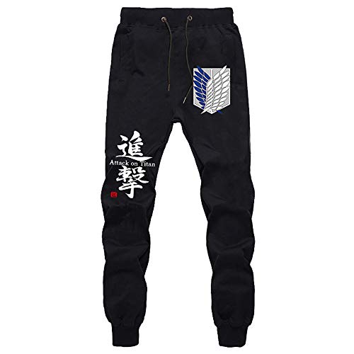 Anime Cosplay Attack on Titan Pants Sport Trousers Harem Pants Sweatpants Joggers Elastic Waist Mens Fashion Trousers Hip Hop (Black,M)