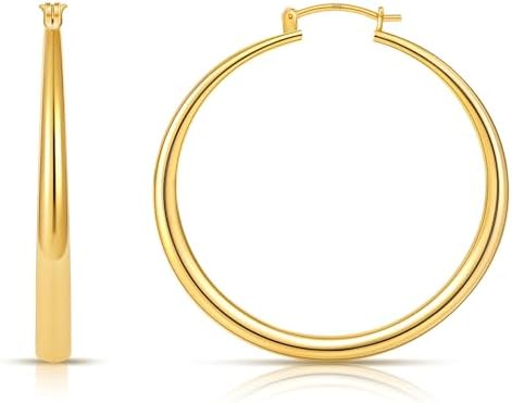 Gacimy 14K Gold Plated Hoop Earrings for Women 14K Real Gold Plated, Chunky 14K Gold Plated Hoops with 925 Sterling Silver Post Thick Lightweight Hoops
