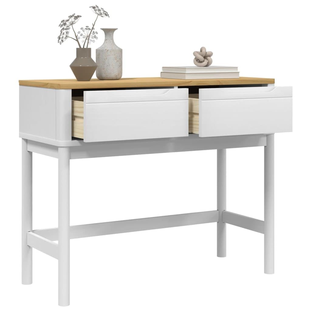 Genérico Mesa Consola Madera Pin Macizo Blanco 89 x 36,5 x 73 cm | 2 cajones de almacenamiento, patas de madera, diseño clásico, para entrada o salón